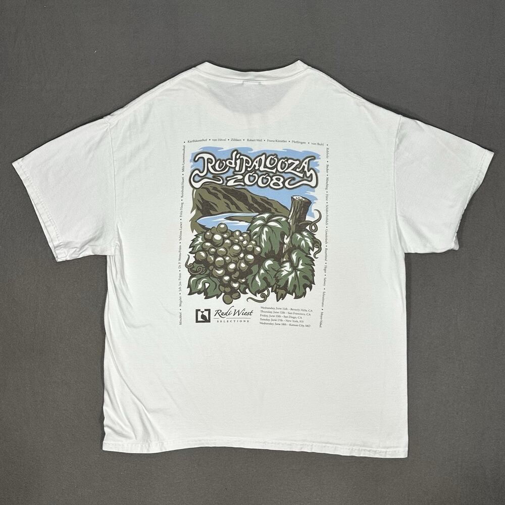 RudiPalooza 2008 Graphic T-Shirt White Wine Event Tee XL Hanes Beefy-T Cotton